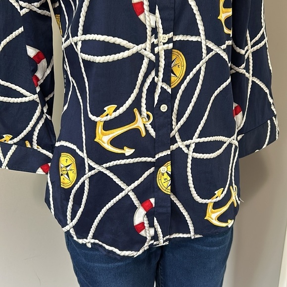 Lauren Ralph Lauren Nautical Anchor Sailing Blouse Button Down Shirt Top XS NEW - Picture 4 of 11